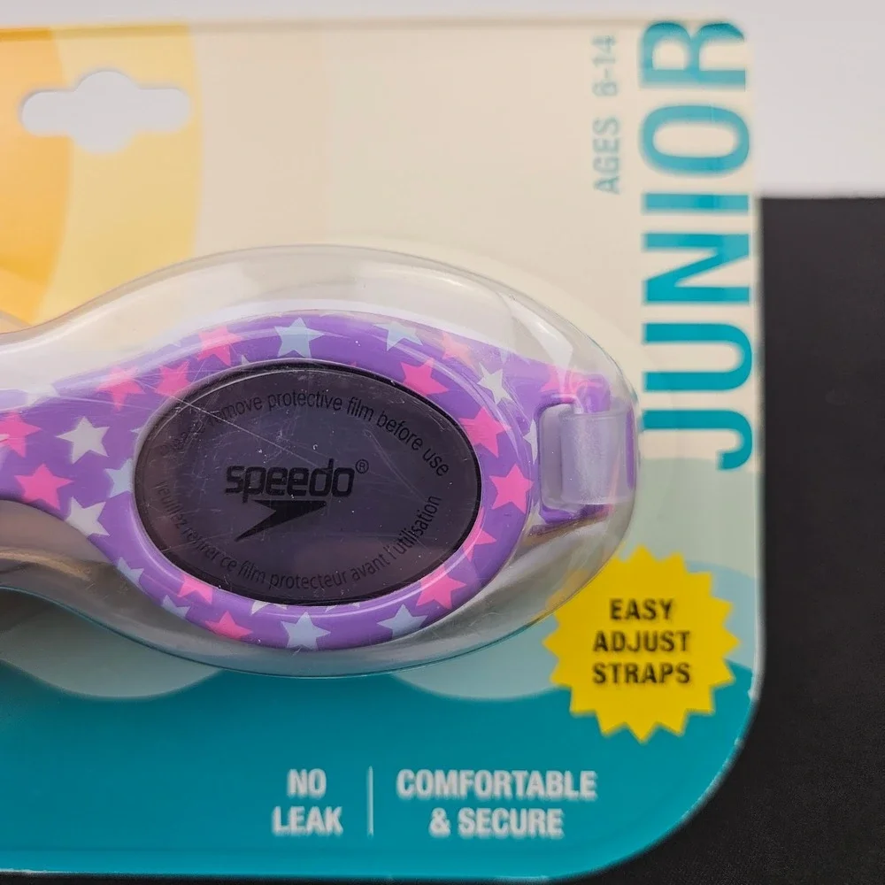 Speedo Junior‎ Glide Print Goggles Ages 6-14 Purple Stars Easy Adjust Straps New